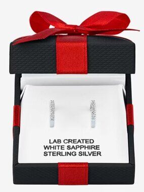 Yes, Please! 13 mm C-Hoop Womens Lab Created White Sapphire Sterling Silver